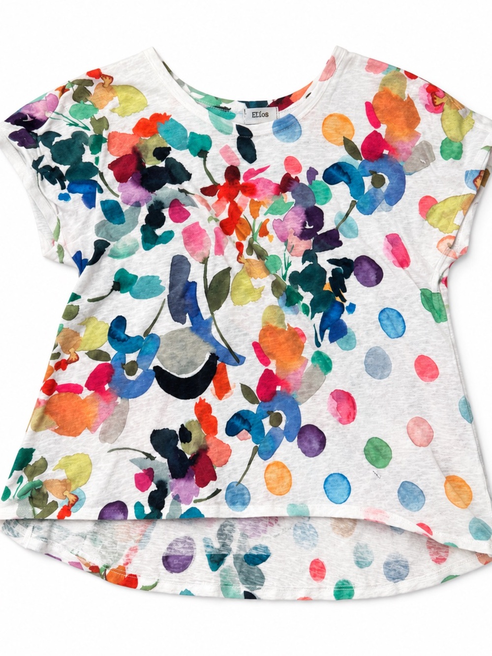 Et’ Lois Women’s Size M/L Multicolor Petals And Polka Dot Knit Top MADE IN USA